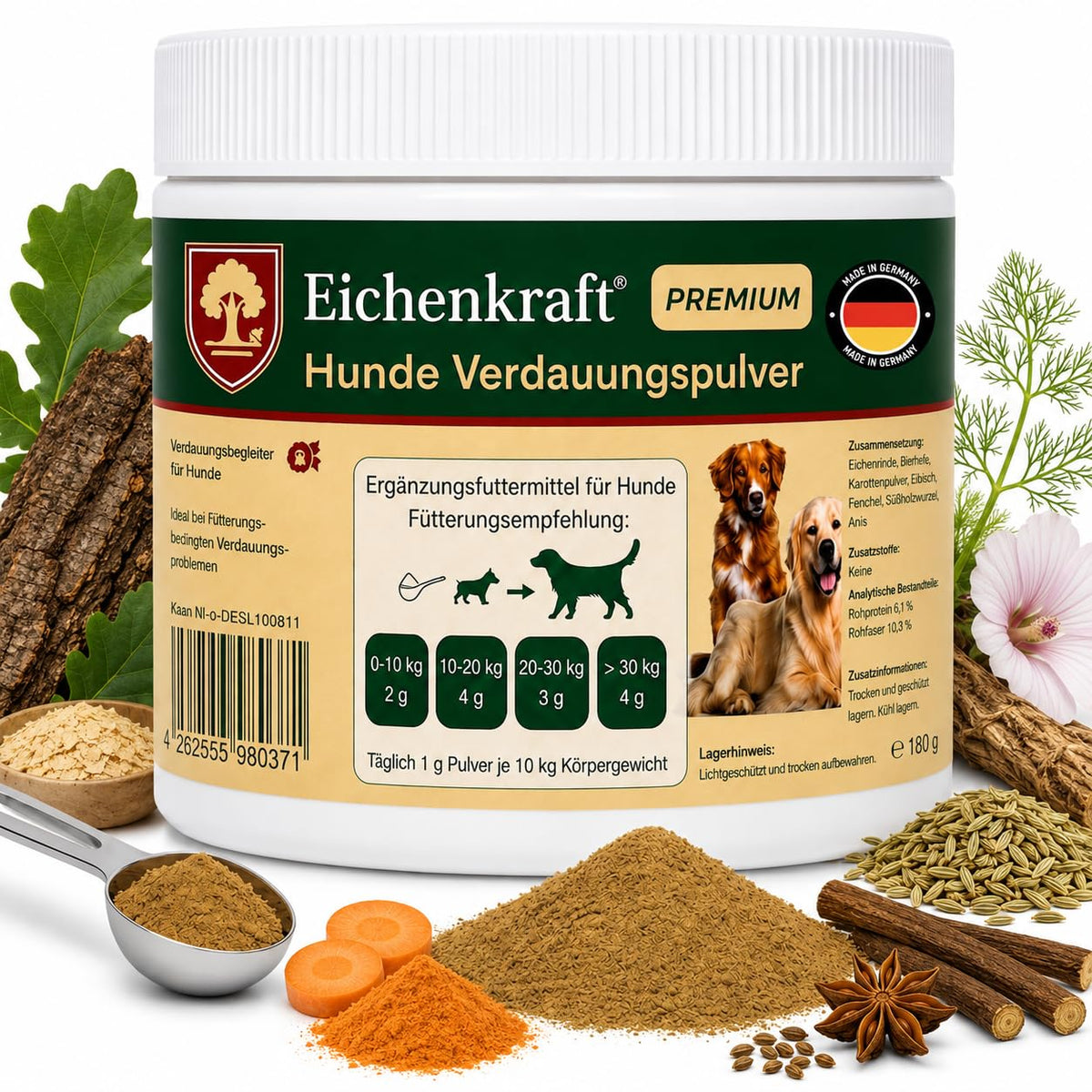 Eichenkraft Premium Hunde Verdauungspulver - 180g