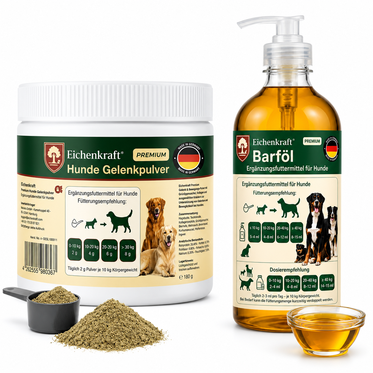 Eichenkraft BARF-Starter Set – Gelenkpulver 180 g + BARF Öl 500 ml