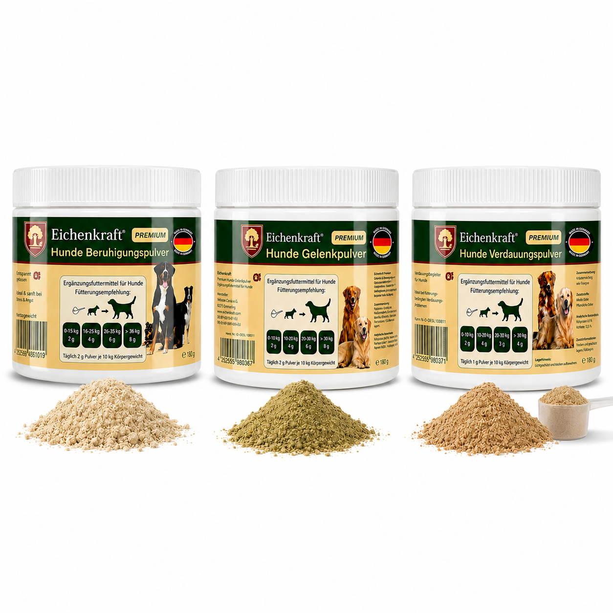 Eichenkraft Hunde Pulver 3er Set – Gelenk, Verdauung & Ruhe (3 × 180 g)