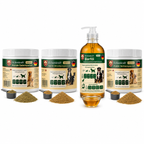 Eichenkraft Komplett-Set 4er – 3 × Hunde Pulver + BARF Öl (3 × 180 g + 500 ml)
