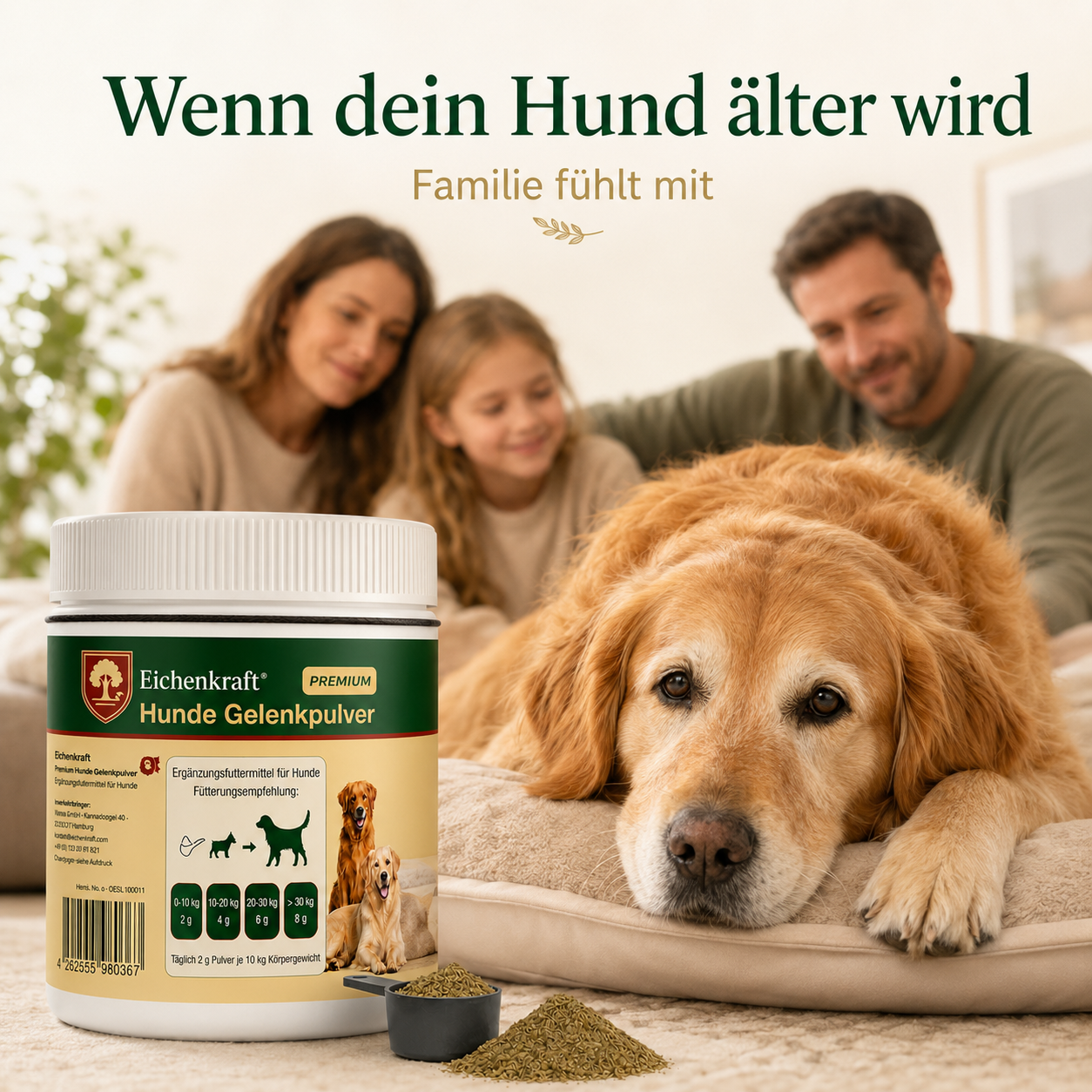Premium Hunde Gelenkpulver – Gelenksupport mit Glucosamin, Chondroitin & MSM – Gelenke & Knorpel Aufbau – Beweglichkeit Hund – Ergänzungsfuttermittel Hund – Getreidefrei – Made in Germany 180g