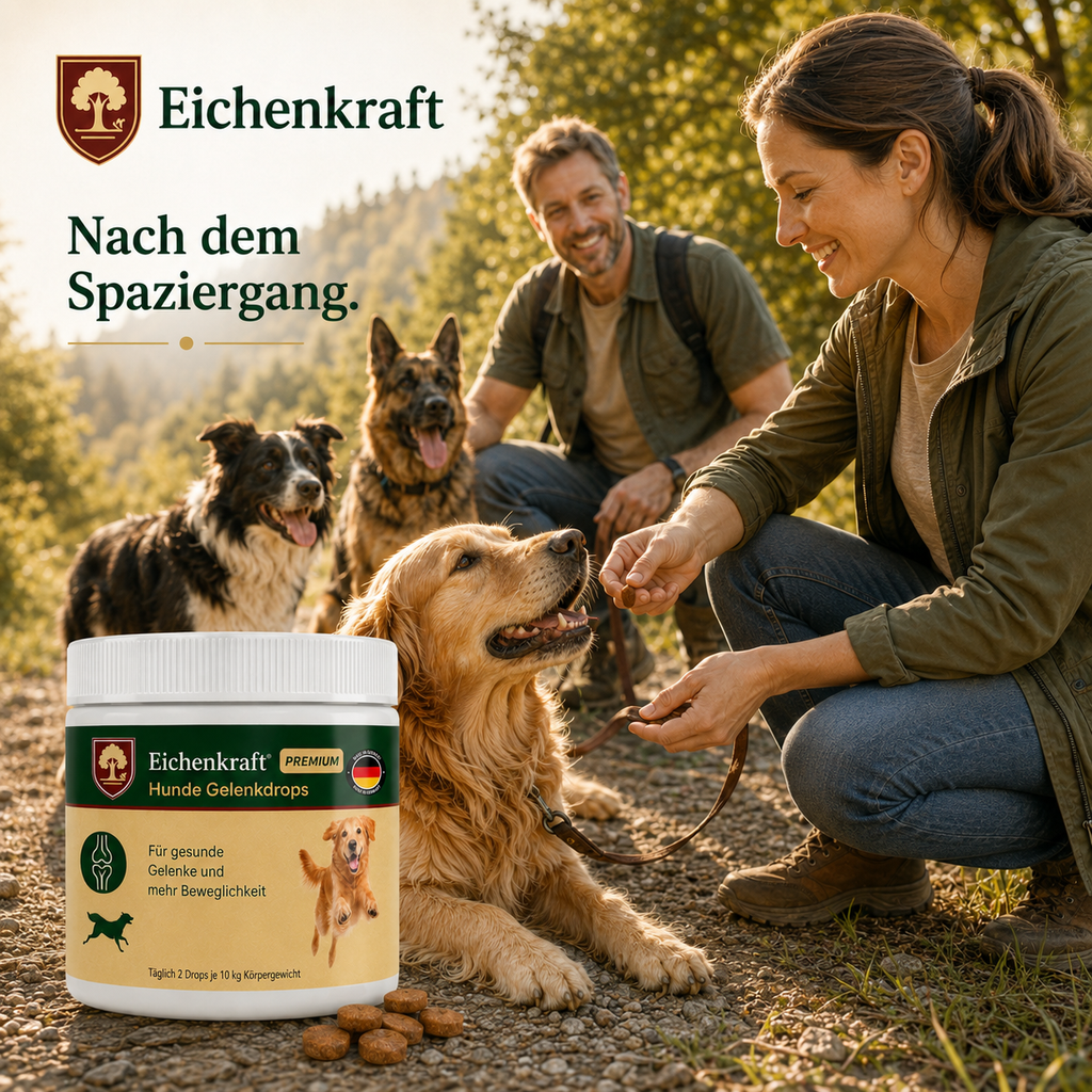 EICHENKRAFT® Gelenkdrops Hund mit Grünlippmuschel – 270 g Gelenk Kausnacks für Hunde mit MSM, Teufelskralle & Kräutern, Alternative zu Gelenktabletten Hund für Senioren, große Rassen & aktive Hunde