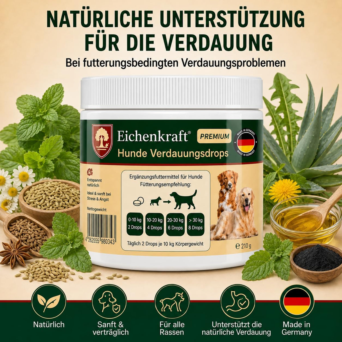 Eichenkraft Premium Hunde Verdauungsdrops - 270g