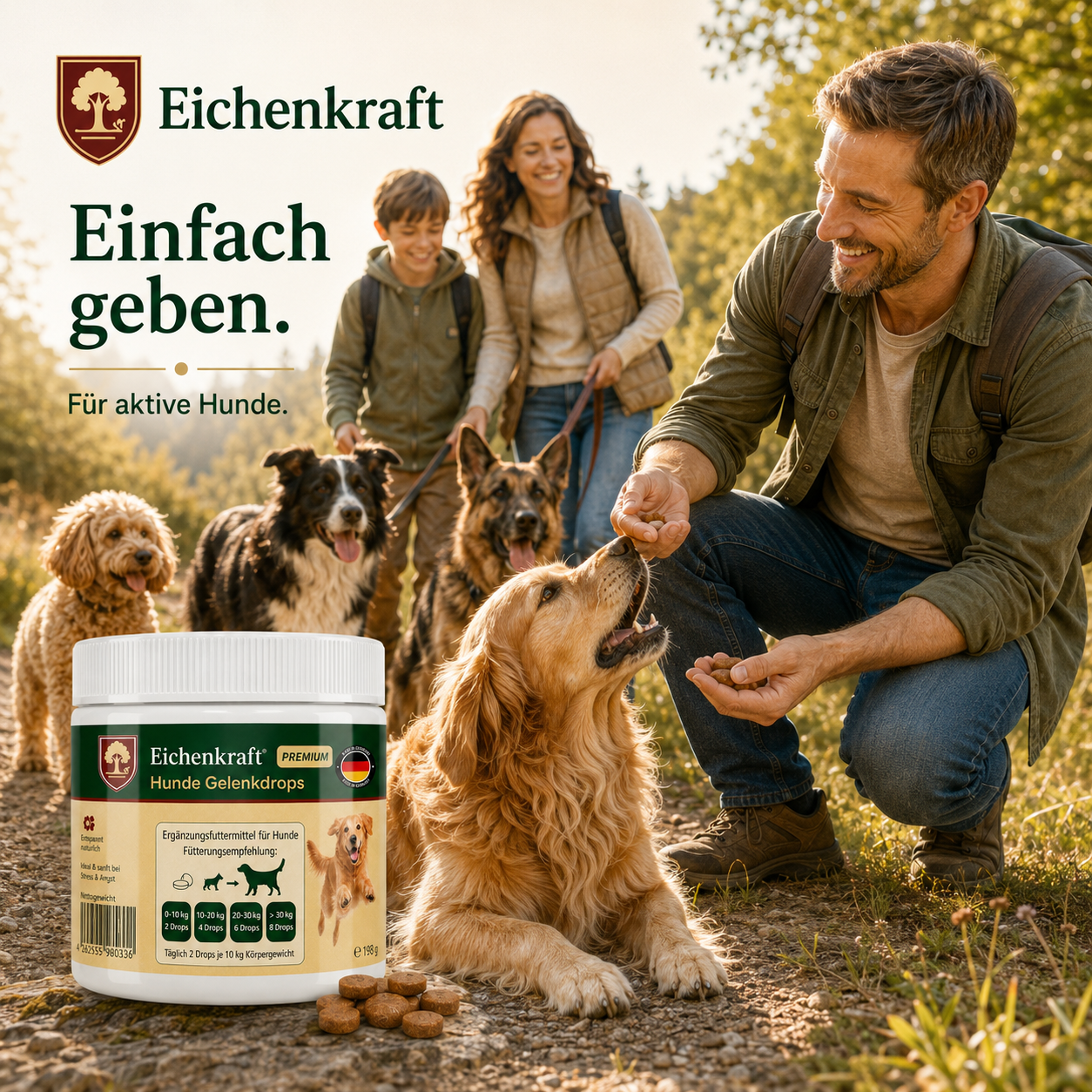 EICHENKRAFT® Gelenkdrops Hund mit Grünlippmuschel – 270 g Gelenk Kausnacks für Hunde mit MSM, Teufelskralle & Kräutern, Alternative zu Gelenktabletten Hund für Senioren, große Rassen & aktive Hunde