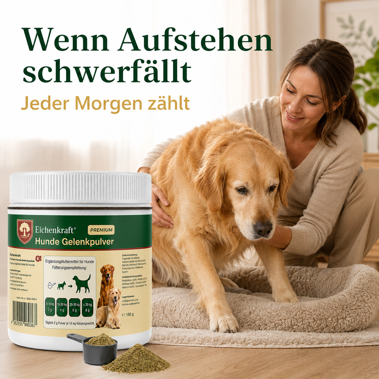 Premium Hunde Gelenkpulver – Gelenksupport mit Glucosamin, Chondroitin & MSM – Gelenke & Knorpel Aufbau – Beweglichkeit Hund – Ergänzungsfuttermittel Hund – Getreidefrei – Made in Germany 180g
