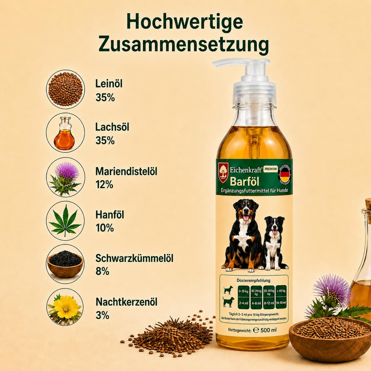 Eichenkraft Premium Barf Öl für Hunde - 500ml