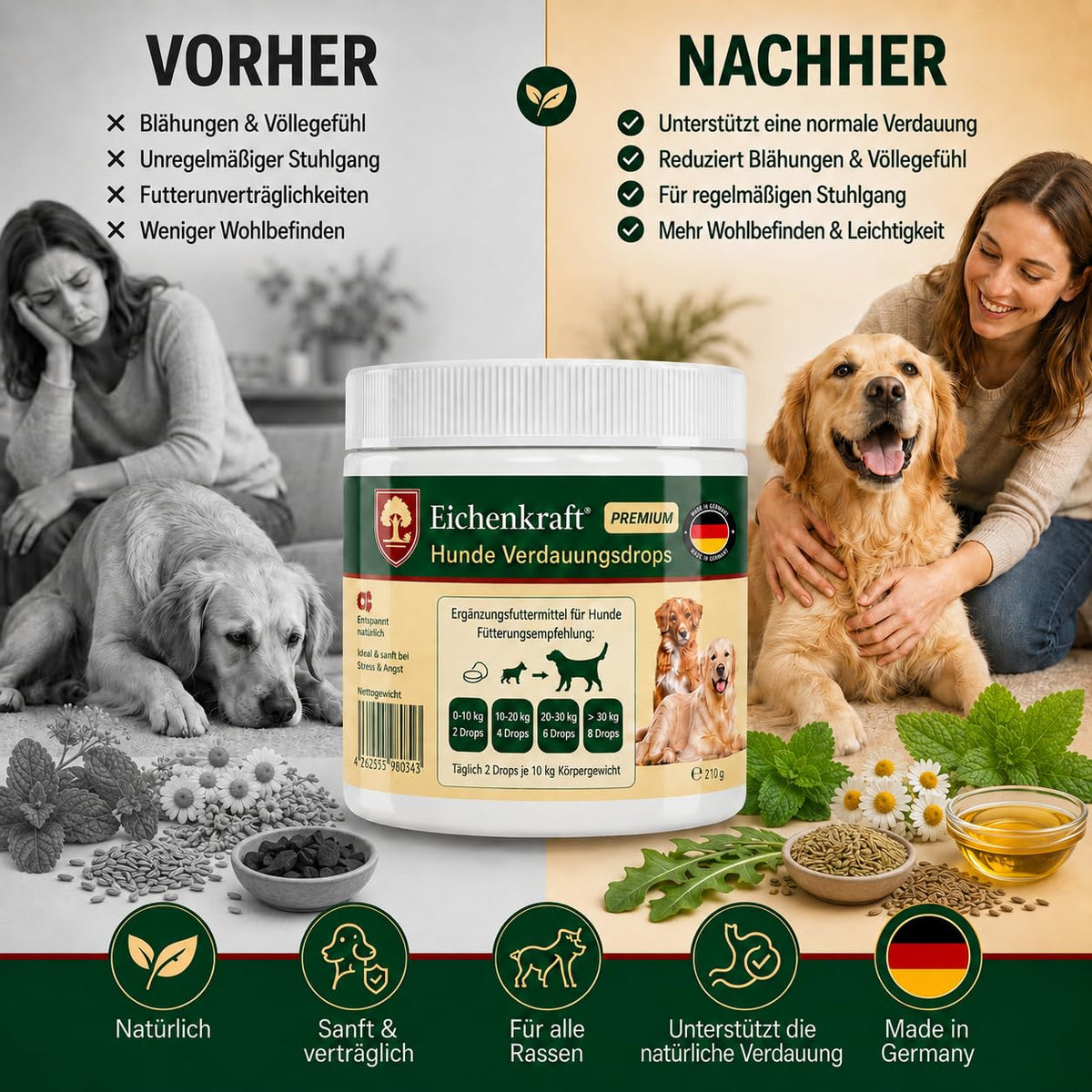Eichenkraft Premium Hunde Verdauungsdrops - 270g