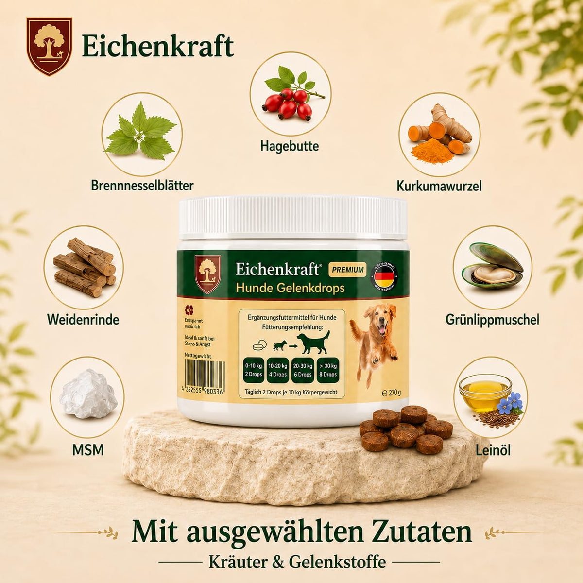 Eichenkraft Premium Hunde Gelenkdrops mit Grünlippmuschel - 270g