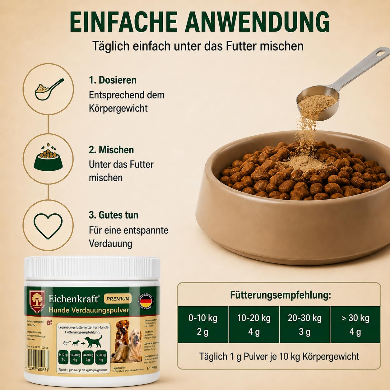 Eichenkraft Premium Hunde Verdauungspulver - 180g