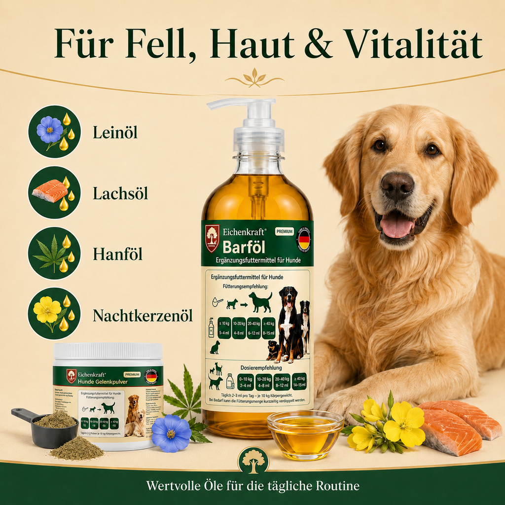 Eichenkraft BARF-Starter Set – Gelenkpulver 180 g + BARF Öl 500 ml