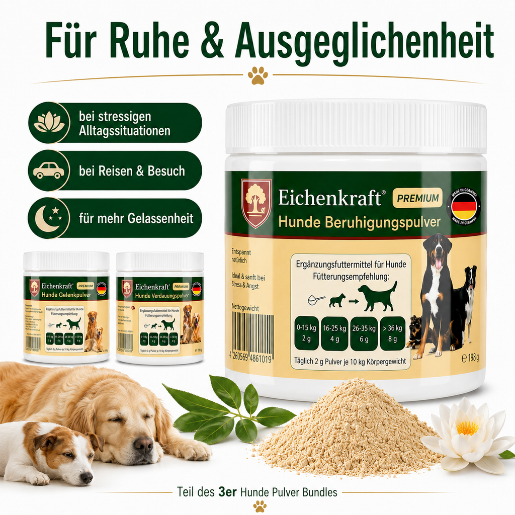 Eichenkraft Hunde Pulver 3er Set – Gelenk, Verdauung & Ruhe (3 × 180 g)