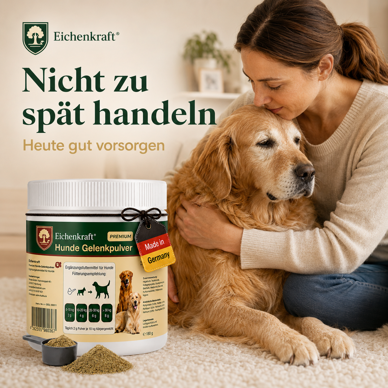 Premium Hunde Gelenkpulver – Gelenksupport mit Glucosamin, Chondroitin & MSM – Gelenke & Knorpel Aufbau – Beweglichkeit Hund – Ergänzungsfuttermittel Hund – Getreidefrei – Made in Germany 180g
