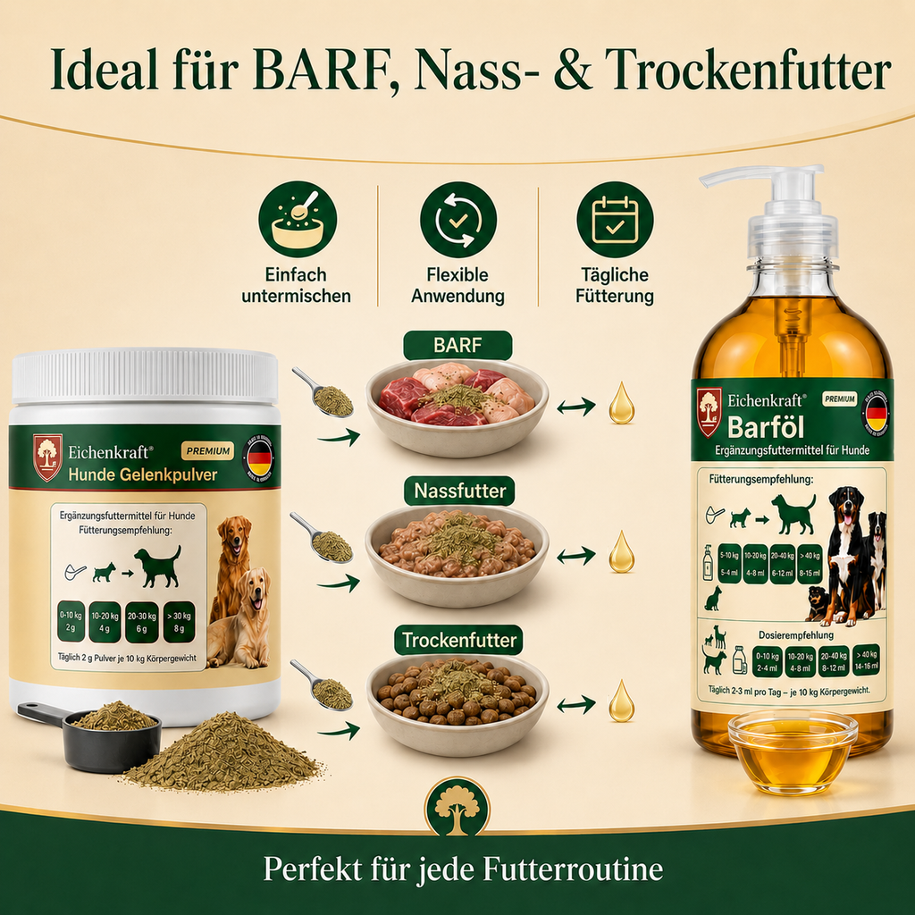 Eichenkraft BARF-Starter Set – Gelenkpulver 180 g + BARF Öl 500 ml