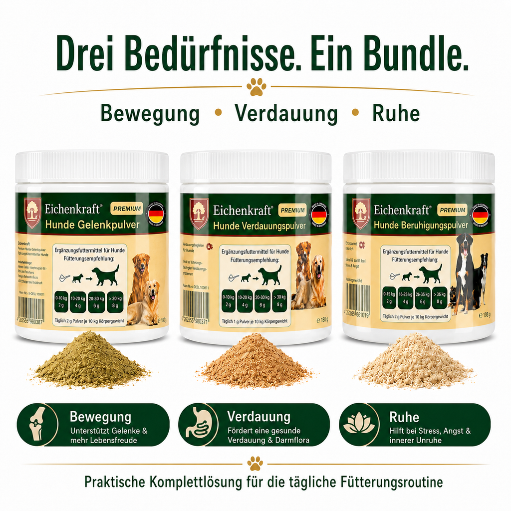 Eichenkraft Hunde Pulver 3er Set – Gelenk, Verdauung & Ruhe (3 × 180 g)