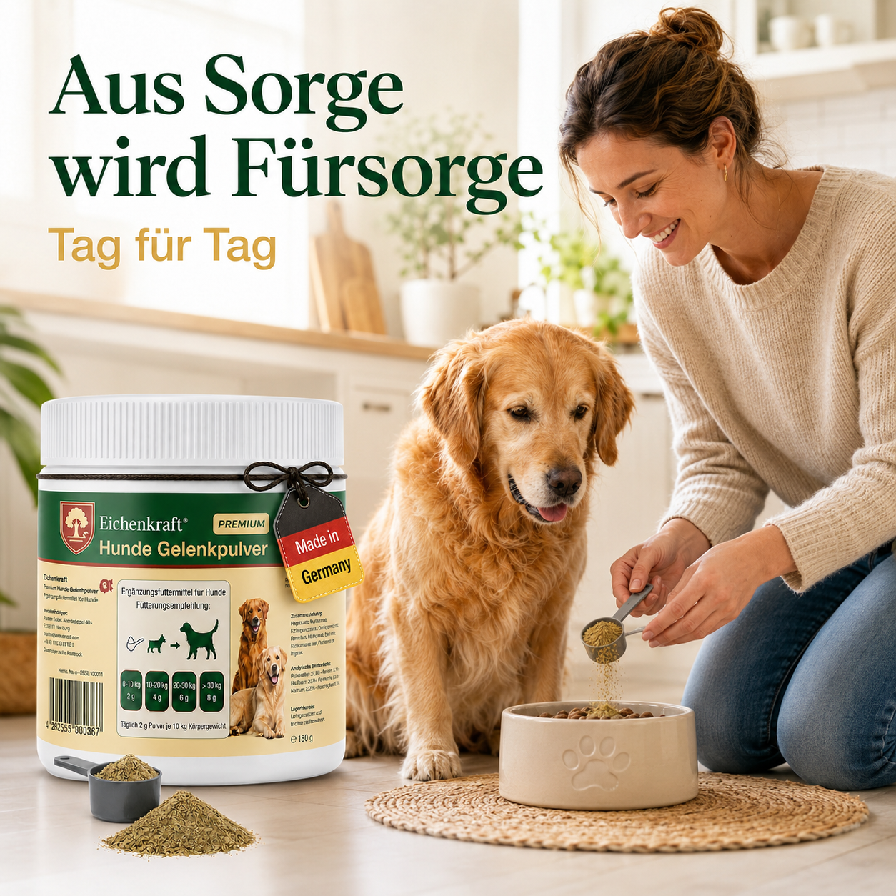 Premium Hunde Gelenkpulver – Gelenksupport mit Glucosamin, Chondroitin & MSM – Gelenke & Knorpel Aufbau – Beweglichkeit Hund – Ergänzungsfuttermittel Hund – Getreidefrei – Made in Germany 180g