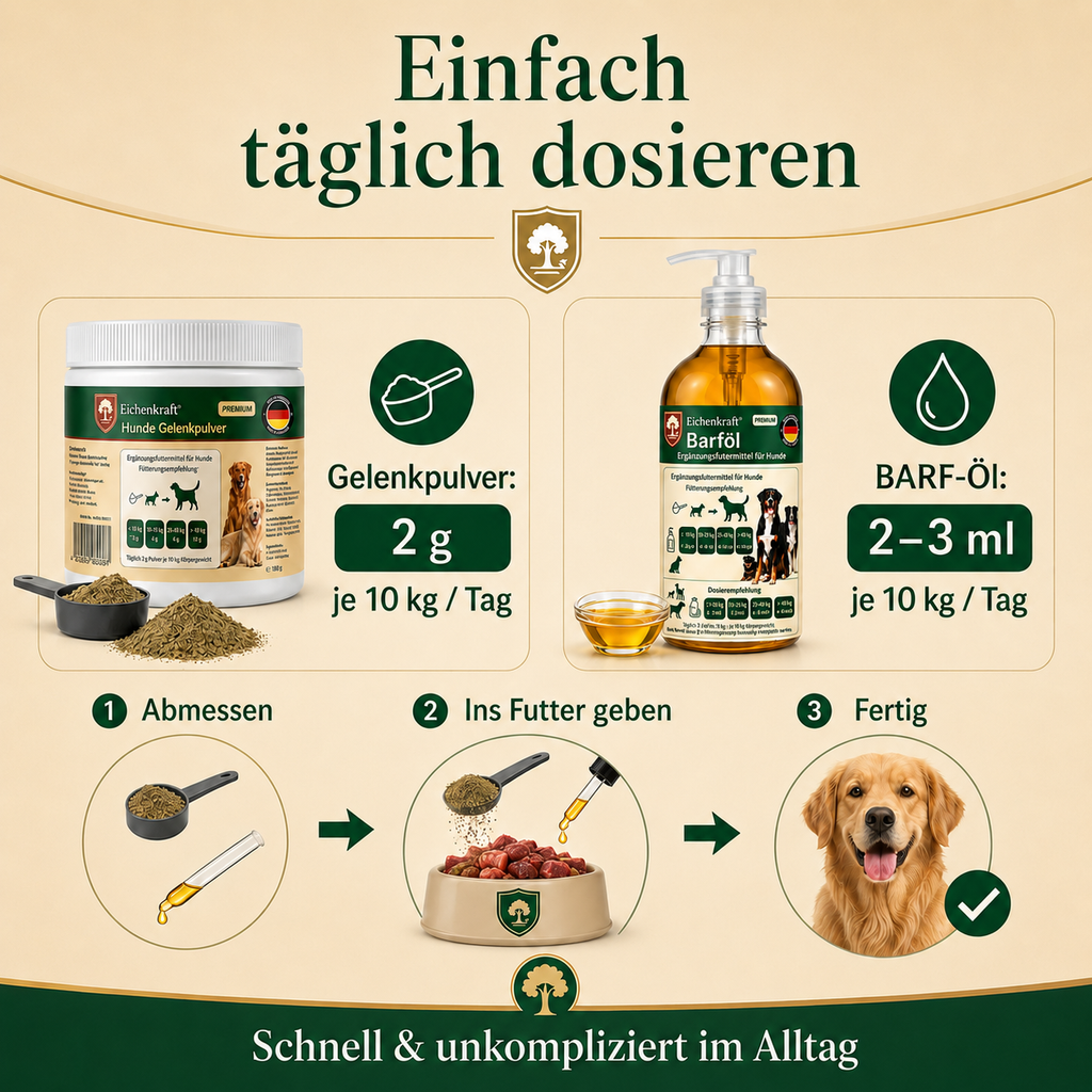Eichenkraft BARF-Starter Set – Gelenkpulver 180 g + BARF Öl 500 ml