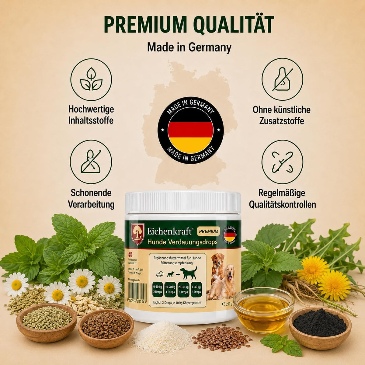 Eichenkraft Premium Hunde Verdauungsdrops - 270g