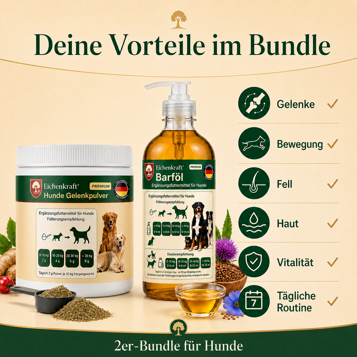 Eichenkraft BARF-Starter Set – Gelenkpulver 180 g + BARF Öl 500 ml