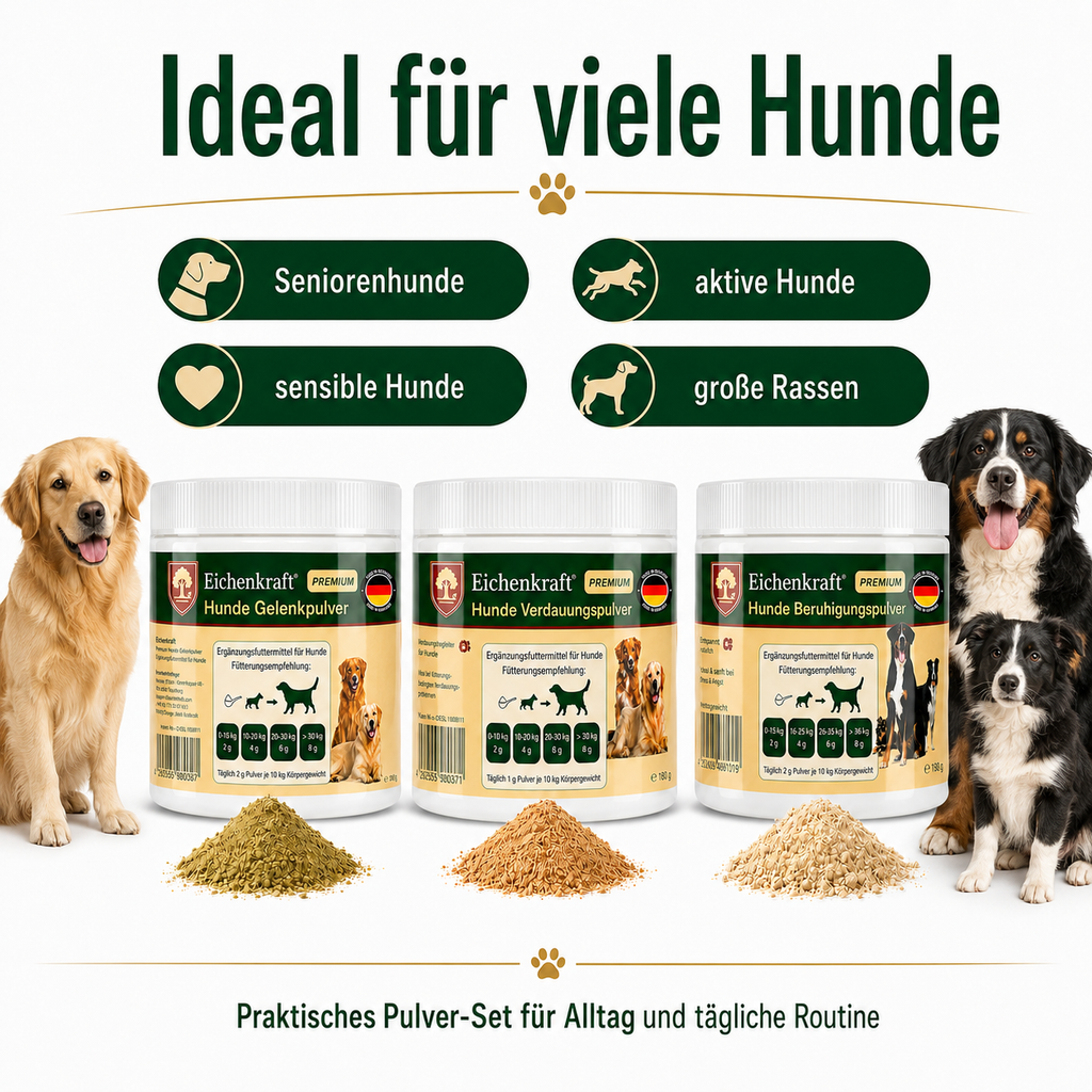 Eichenkraft Hunde Pulver 3er Set – Gelenk, Verdauung & Ruhe (3 × 180 g)