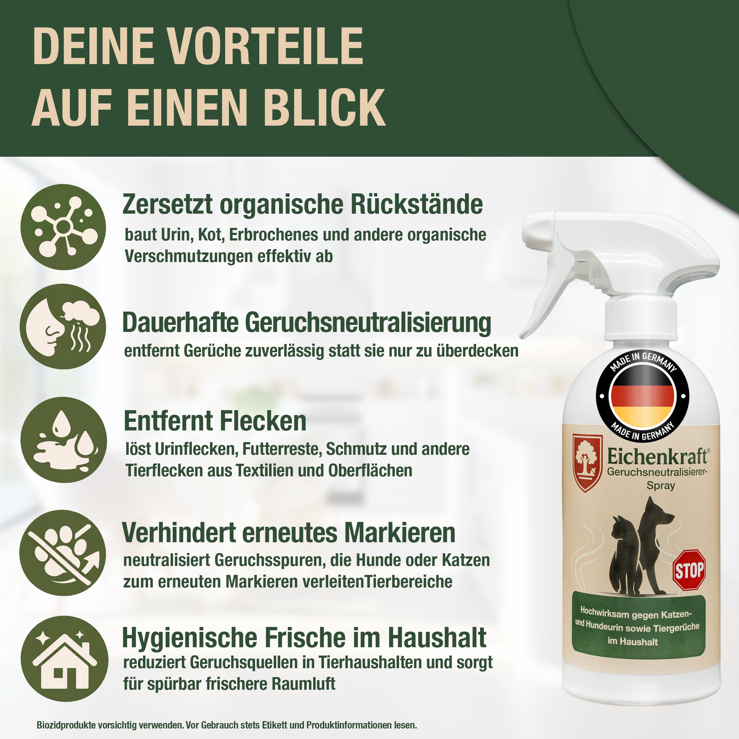 Eichenkraft Enzymreiniger & Geruchsneutralisierer Katzenurin – Enzymreiniger Hundeurin – Geruchsentferner & Textilerfrischer – Katzenurin Entferner für Haushalt & Textilien – 500ml