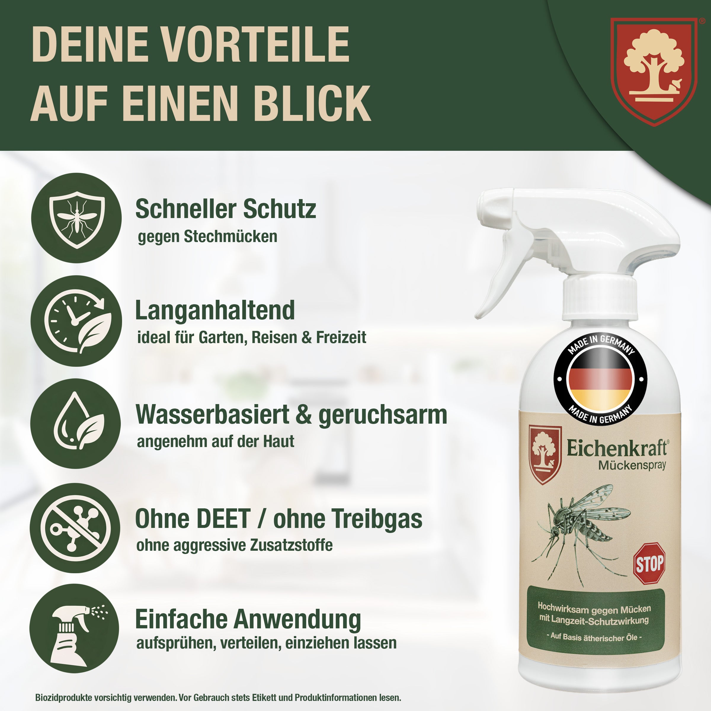 Mückenspray – Insektenspray gegen Mücken – Auf Basis ätherischer Öle – Für Haus, Terrasse, Balkon & Garten – Insektenabwehr Spray - 200ml