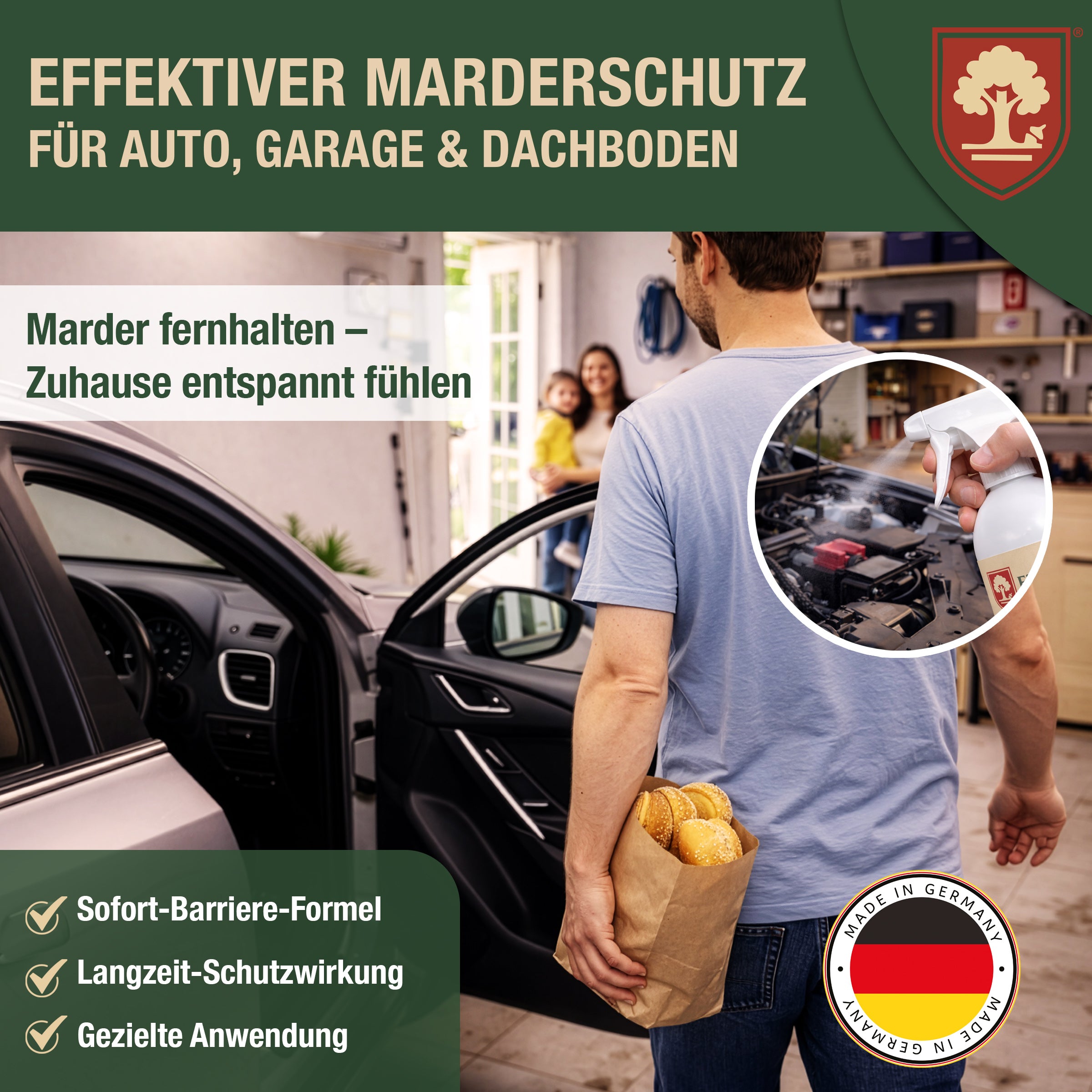 Marderspray – Marderschrecker Auto & Marderabwehr Auto – Marderschutz für Auto, Dachboden & Garage – Nagerabwehr & Tierabwehrspray mit Langzeitwirkung - 500ml