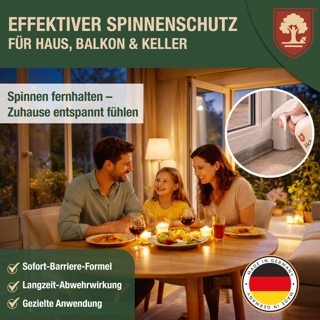Spinnenspray – Hochwirksam gegen Spinnen – Langzeit-Schutzwirkung – Abwehr & Vorbeugung – Auf Basis ätherischer Öle – Für Haushalt, Keller, Garage & Wohnräume – 500ml