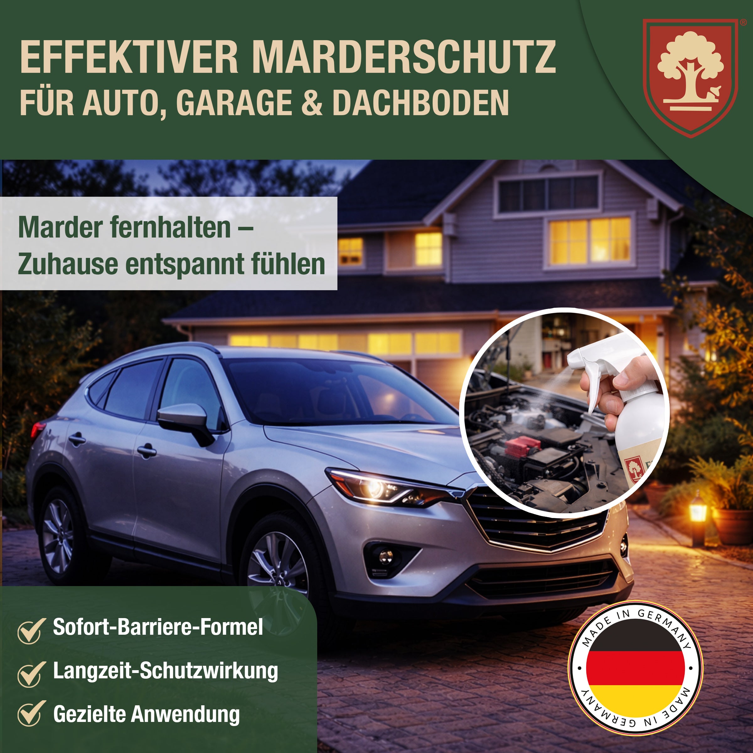 Marderspray – Marderschrecker Auto & Marderabwehr Auto – Marderschutz für Auto, Dachboden & Garage – Nagerabwehr & Tierabwehrspray mit Langzeitwirkung - 500ml
