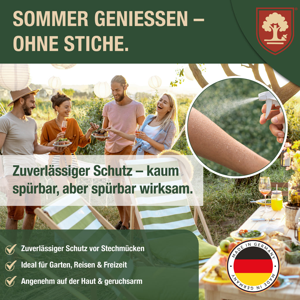 Mückenspray – Insektenspray gegen Mücken – Auf Basis ätherischer Öle – Für Haus, Terrasse, Balkon & Garten – Mückenabwehr Spray - 500ml