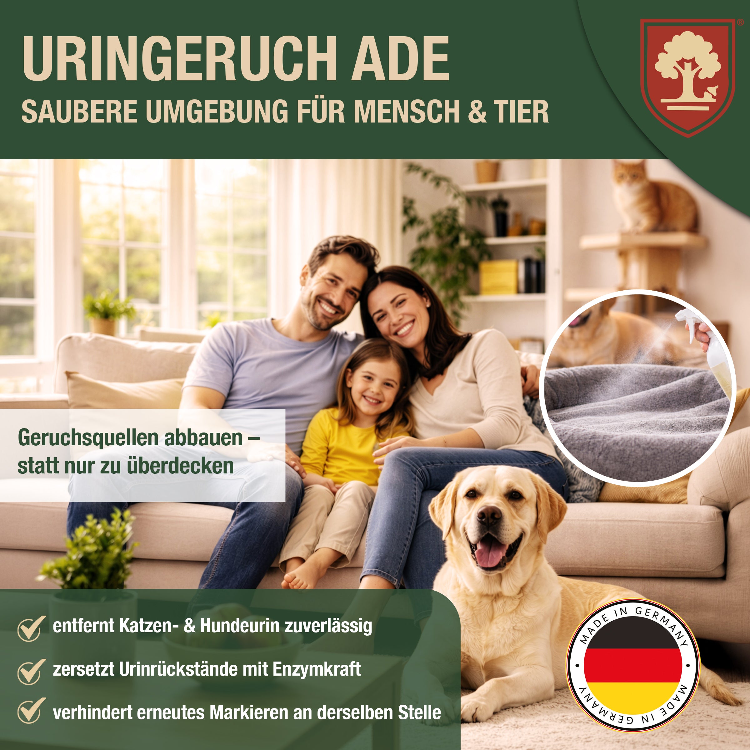 Urin Stop Spray – Enzymreiniger gegen Hunde- und Katzenurin, Geruchsneutralisierer Katzenabwehr Hundeabwehrspray, Katzenschreck Hundeschreck, Enzymreiniger für Haushalt und Tierbereich - 500ml
