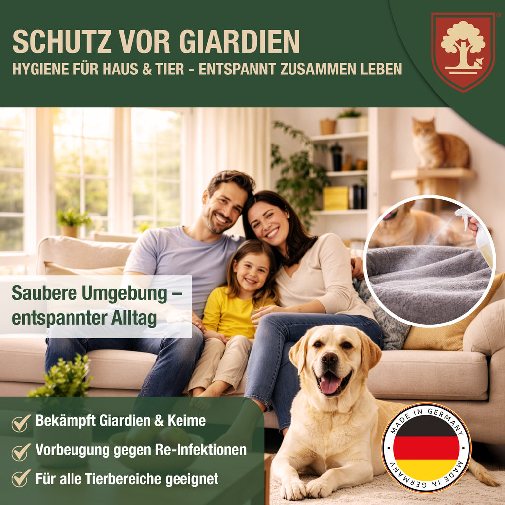Eichenkraft Giardienspray – Giardien Desinfektionsmittel für Hund & Katze – Hygienespray bei Giardien Befall – Ergänzend zu Giardien Schnelltest Hund & Giardien Schnelltest Katze - 500ml