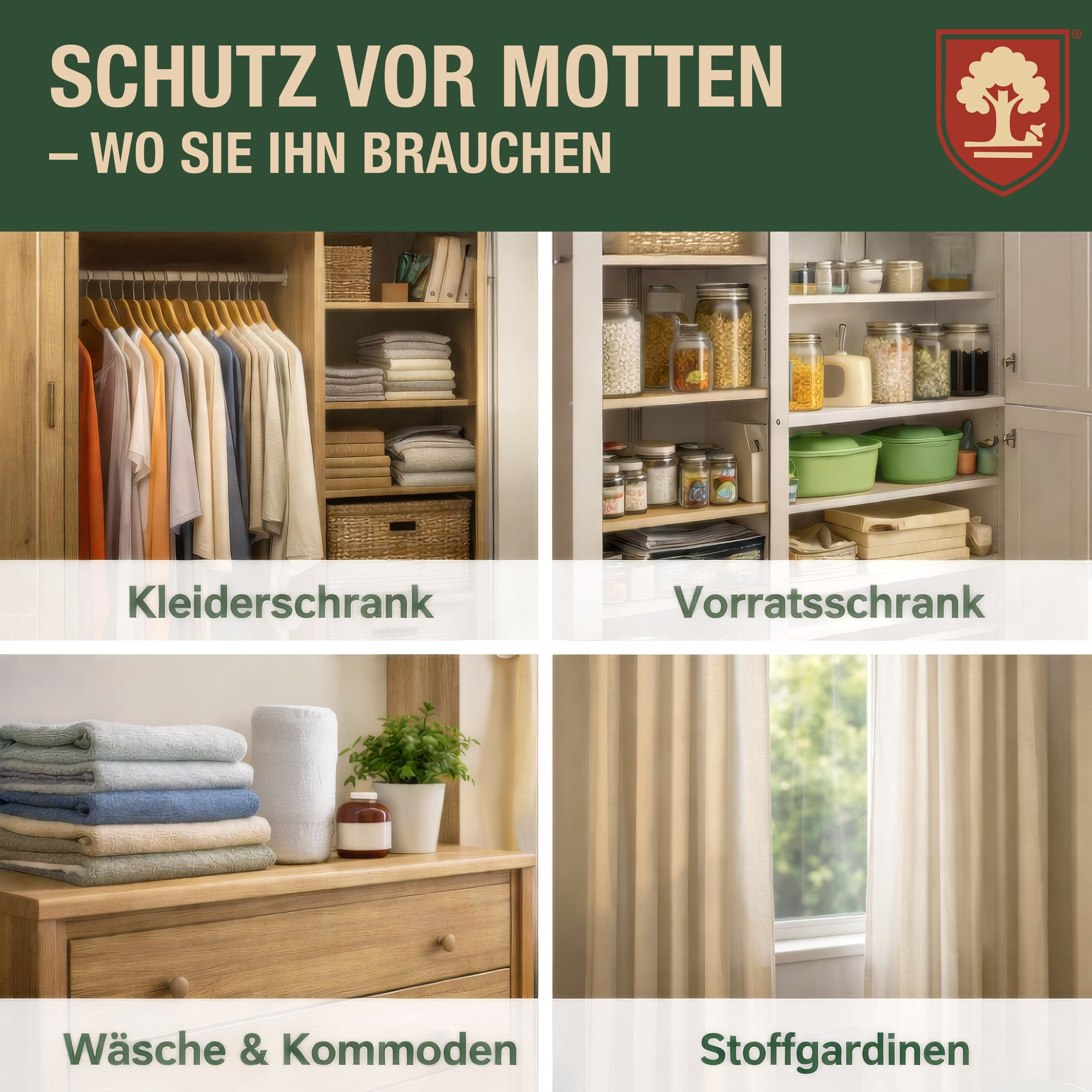 Eichenkraft Mottenspray – Hochwirksames Mottenspray gegen Kleidermotten & Mottenbefall – Langzeit-Schutzwirkung – Für Kleiderschrank, Textilien, Teppiche & Haushalt – Auf Basis ätherischer Öle - 500ml