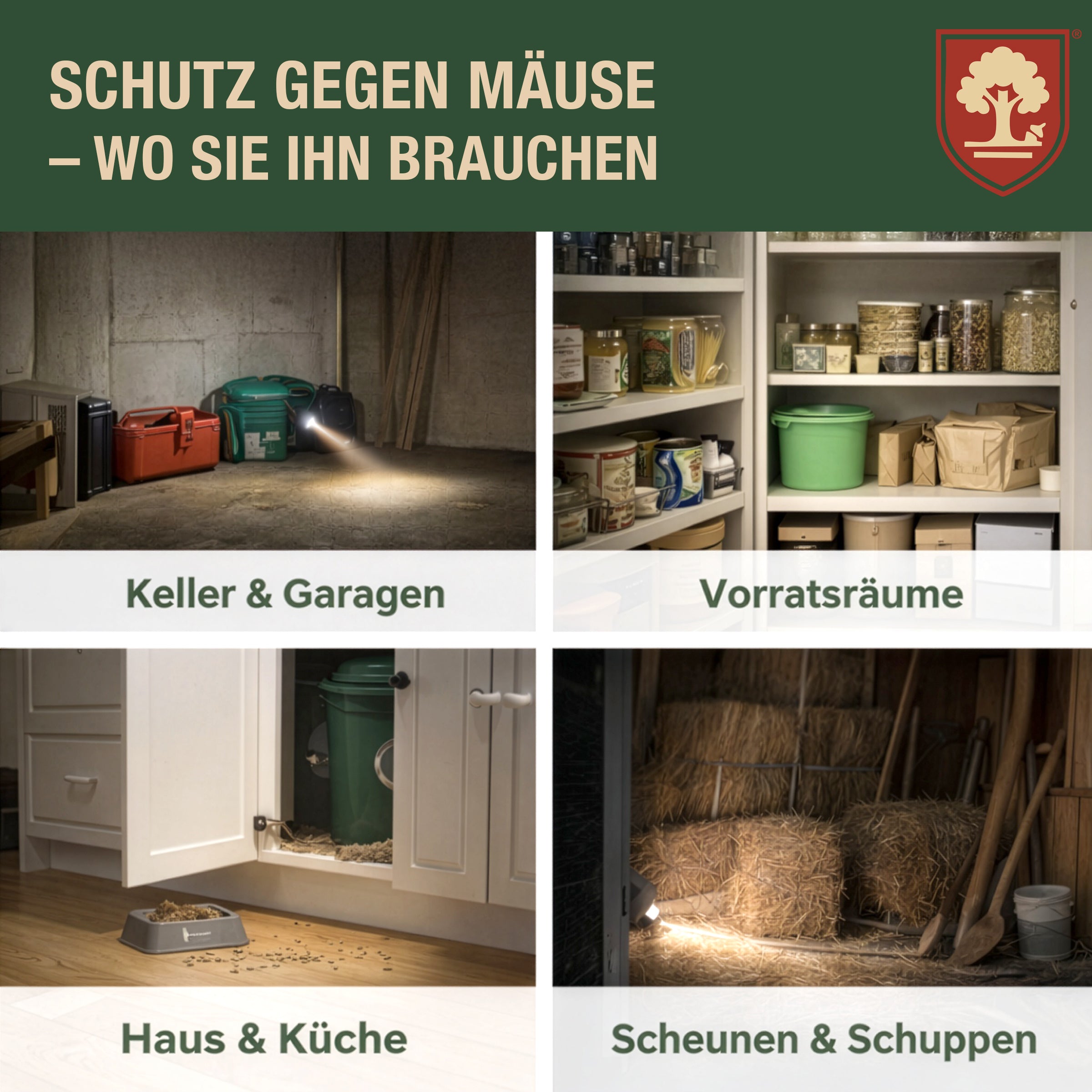 Eichenkraft Mäusespray für Haus, Keller & Garage - Langzeit – Alternative zu Mäusegift, Mäusefalle, Maulwurf Vertreiber, Rattenfalle & Rattengift Tierabwehrspray – 500ml
