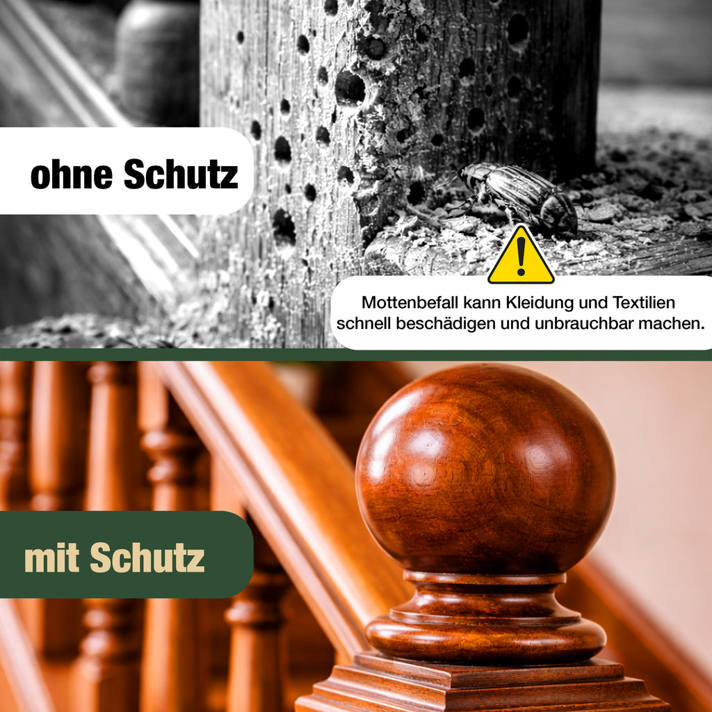 Eichenkraft Holzwurmspray – Hochwirksam Holzwurm bekämpfen - Starkes Holzwurmmittel gegen Holzwürmer Holzschädlinge – Geeignet für Möbel Balken Holzoberflächen - Auf Basis ätherischer Öle - 500ml
