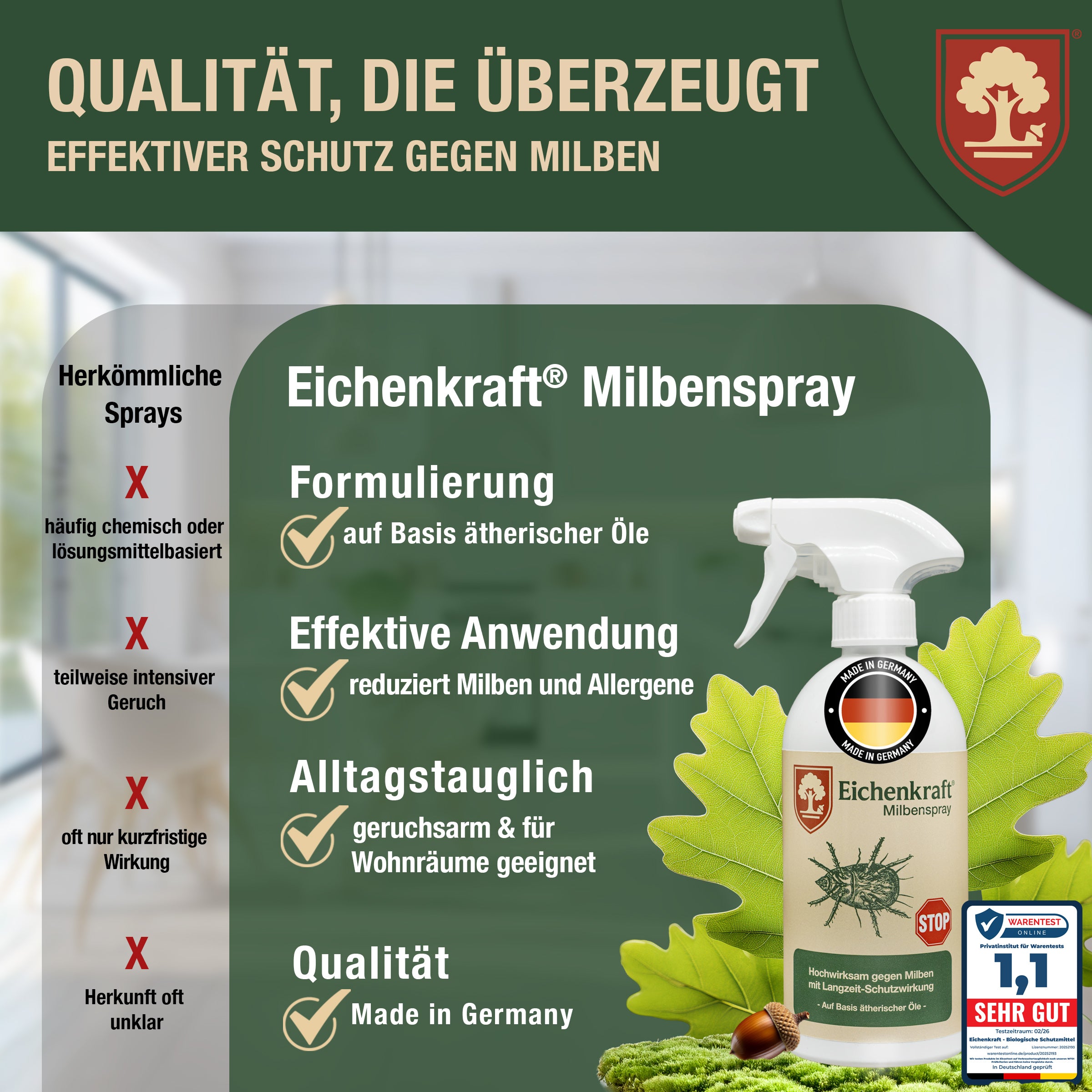 Milbenspray Hochwirksam gegen Milben – Langzeit-Schutzwirkung – Für Haushalt, Polster, Matratze & Tierumgebung – Auf Basis ätherischer Öle – 500ml