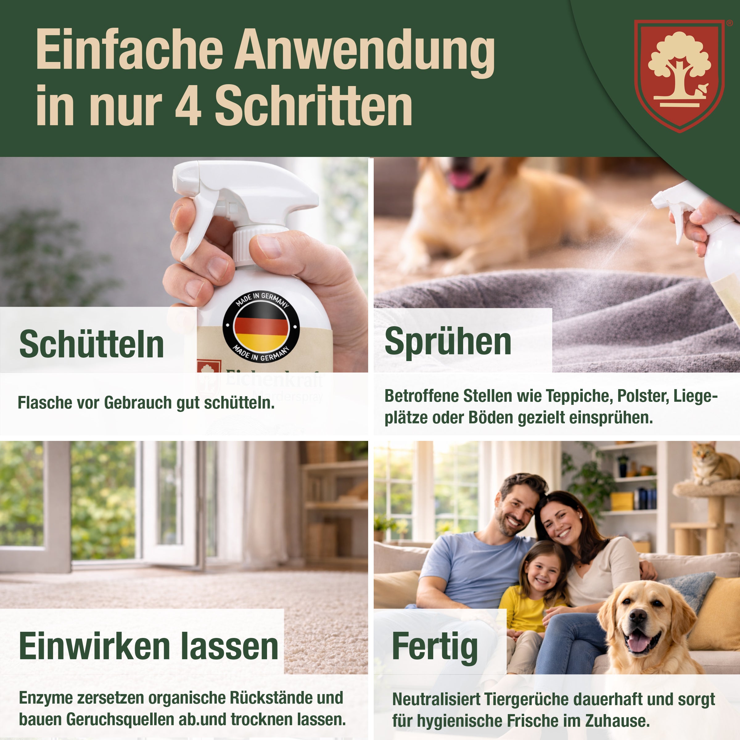 Eichenkraft Enzymreiniger & Geruchsneutralisierer Katzenurin – Enzymreiniger Hundeurin – Geruchsentferner & Textilerfrischer – Katzenurin Entferner für Haushalt & Textilien – 500ml
