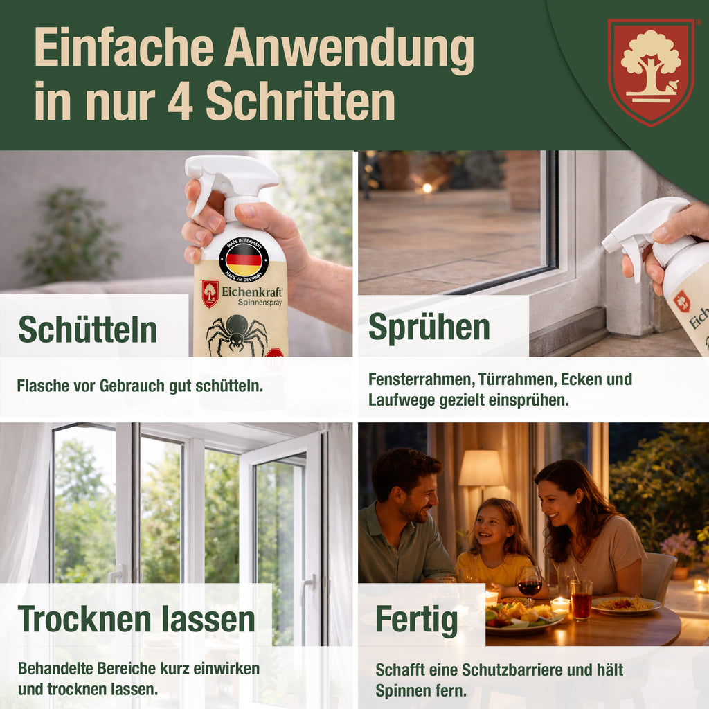 Spinnenspray – Hochwirksam gegen Spinnen – Langzeit-Schutzwirkung – Abwehr & Vorbeugung – Auf Basis ätherischer Öle – Für Haushalt, Keller, Garage & Wohnräume – 500ml