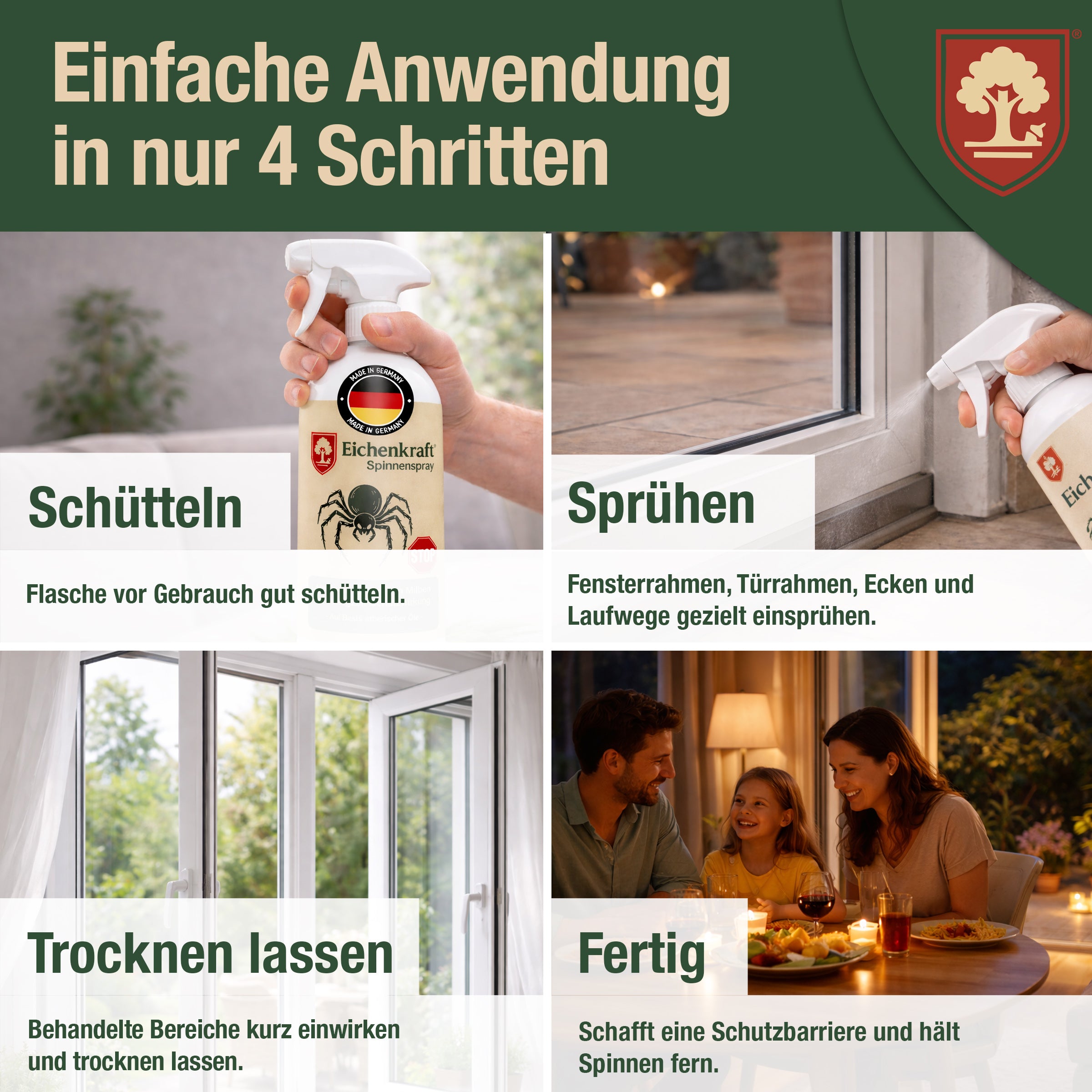 Spinnenspray – Hochwirksam gegen Spinnen – Langzeit-Schutzwirkung – Abwehr & Vorbeugung – Auf Basis ätherischer Öle – Für Haushalt, Keller, Garage & Wohnräume – 500ml