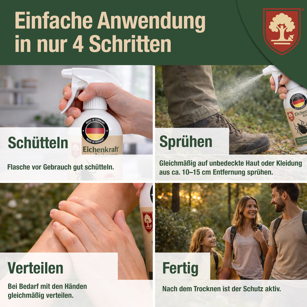 Eichenkraft Zeckenspray – Hochwirksam gegen Zecken – Langzeit-Schutzwirkung – Zeckenschutz Spray für Haut & Outdoor – Auf Basis ätherischer Öle – 200ml