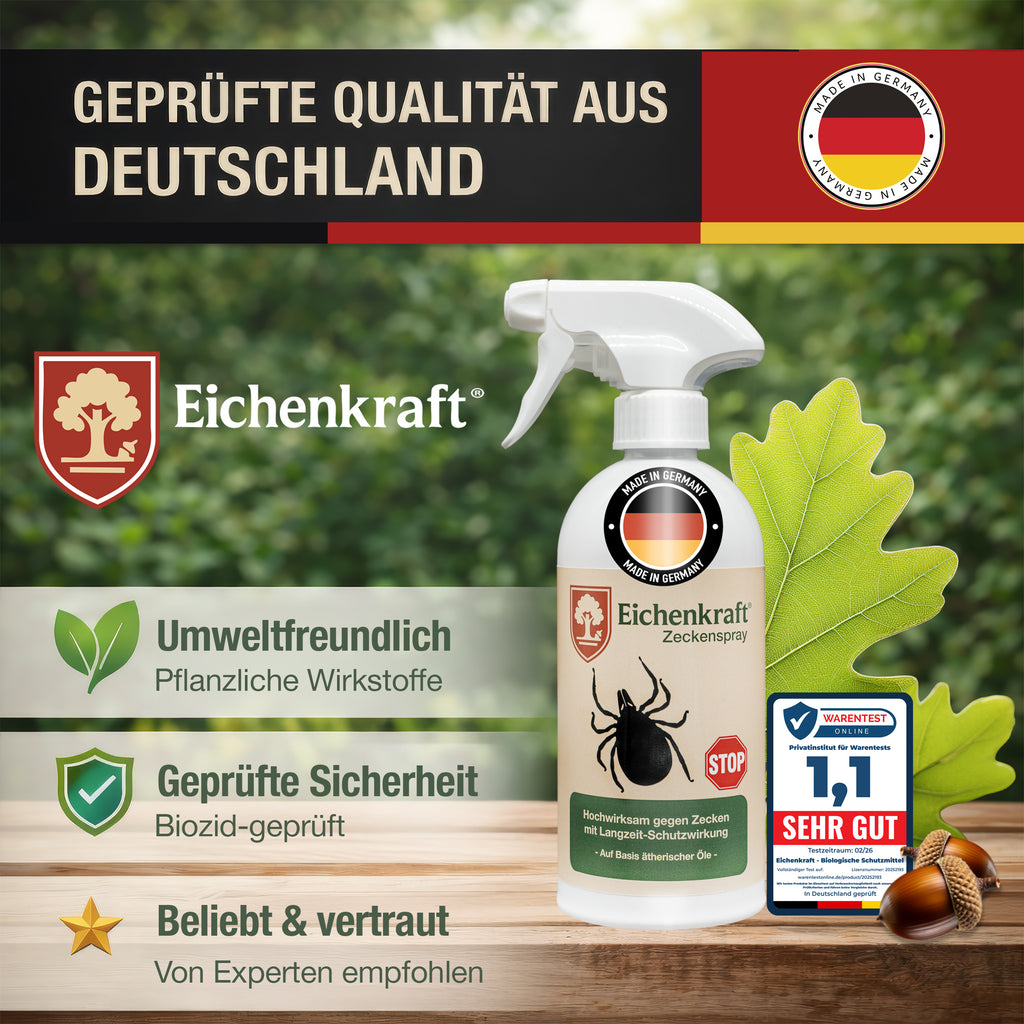 Eichenkraft Zeckenspray – Hochwirksam gegen Zecken – Langzeit-Schutzwirkung – Zeckenschutz Spray für Haut & Outdoor – Auf Basis ätherischer Öle – 200ml