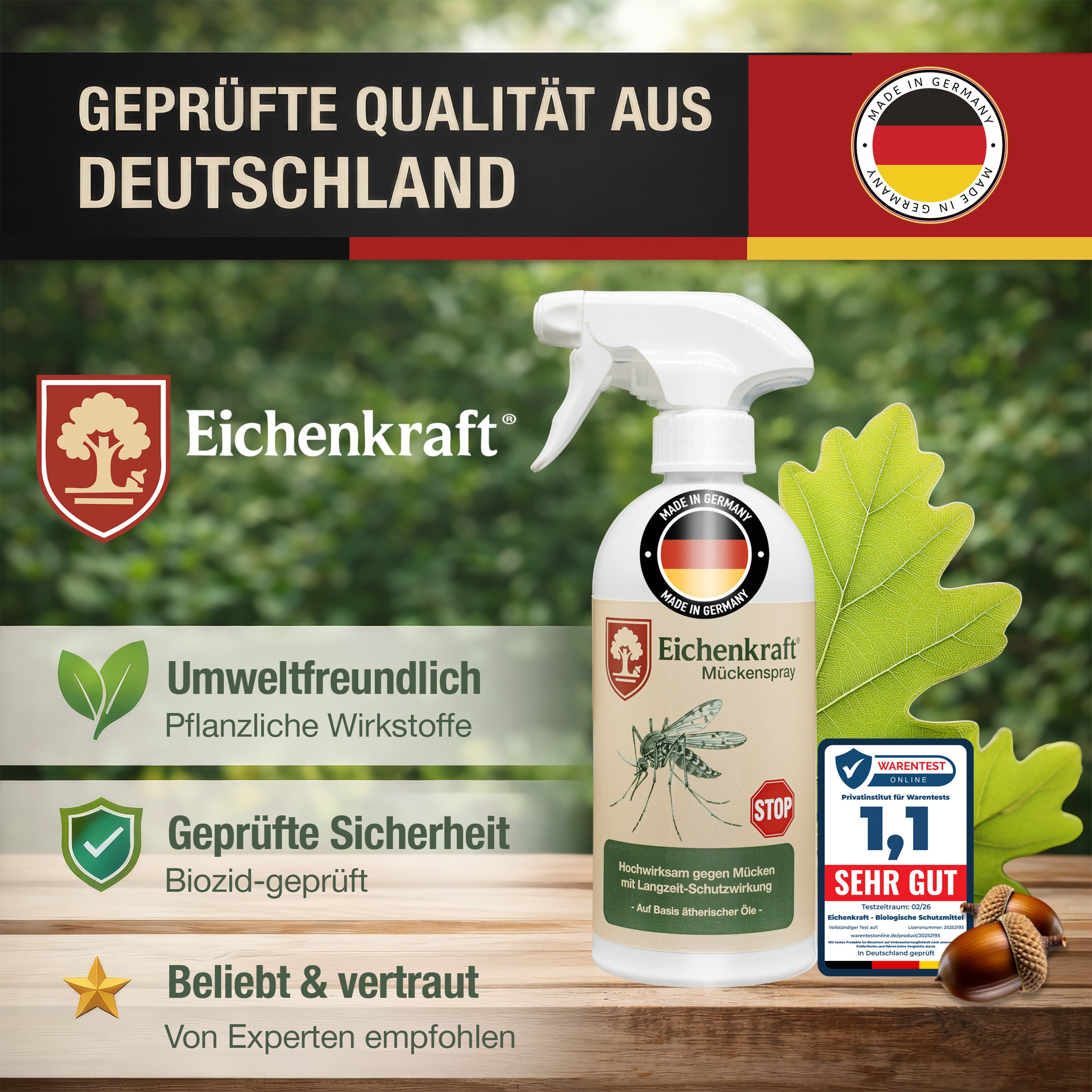 Mückenspray – Insektenspray gegen Mücken – Auf Basis ätherischer Öle – Für Haus, Terrasse, Balkon & Garten – Mückenabwehr Spray - 500ml