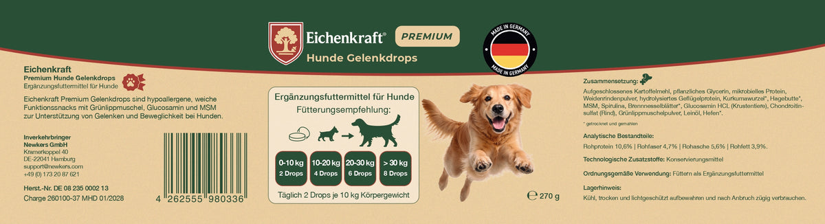 Eichenkraft Premium Hunde Gelenkdrops mit Grünlippmuschel - 270g