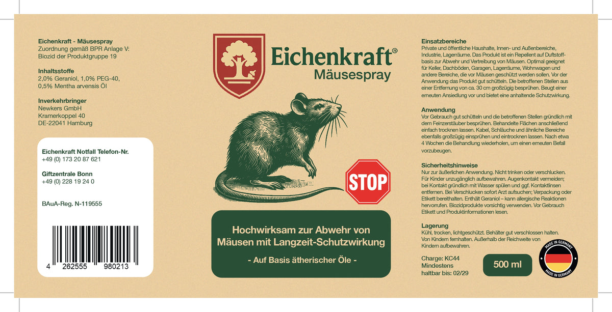 Eichenkraft Mäusespray für Haus, Keller & Garage – 500ml