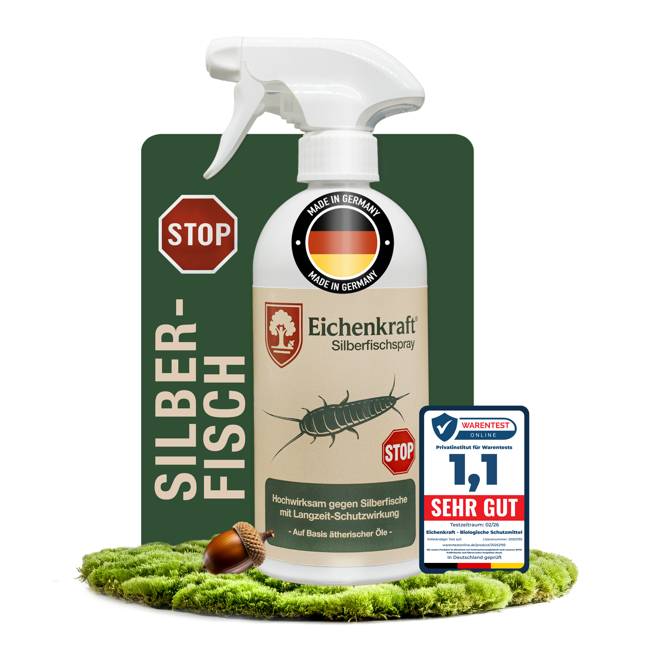 Eichenkraft Silberfischspray 500ml – gegen Silberfische in Bad, Küche und Keller